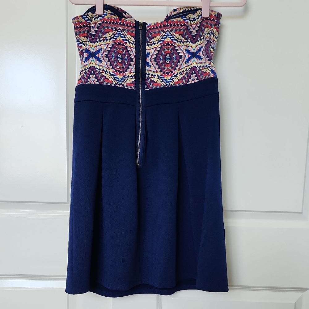 Xhilaration Strapless Dress with Pink Geometric Top and Navy Skirt - Picture 3 of 6